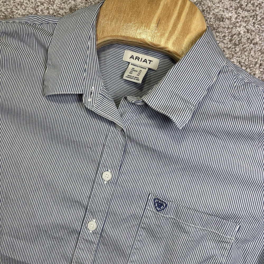 Ariat Shirt Womens XL Blue Stripe Button Up Long Sleeve Kirby Stretch Collared